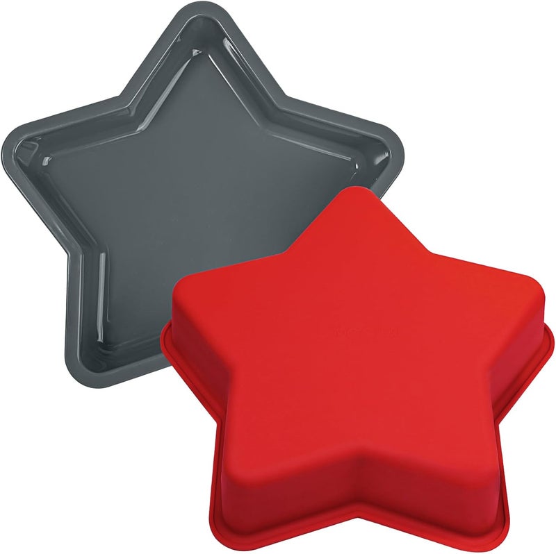 Webake قالب كعكة نجمة سيليكون 10 بوصة كبير غير لاصق على شكل نجمة للخبز، عيد ميلاد، خالي من BPA، مجموعة من 2 - Image 1